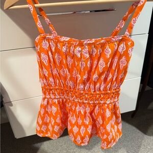 J. Crew Factory Orange and Pink Leaf Print Tank Top
